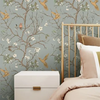 1pc Flower And Bird Self-Adhesive Wallpaper, 44.96cm*299.72cm