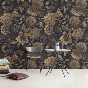 1pc Golden Floral Self-Adhesive Wallpaper, 17.7in*118in,