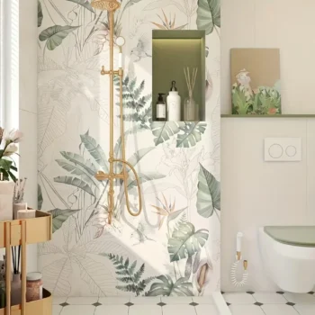 Self-Adhesive Floral Wallpaper - 43.94cm x 299.72cm Peel and Stick Green Botanical Wall Covering