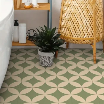 10pcs Set Green & Light Brown Oval Patterned Floor Tiles